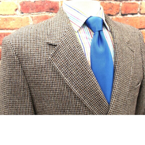 44 LONG- VTG BROOKFORD WOOL SPORT COAT BROWN/LINEN/BLUE TWEED - Picture 1 of 7